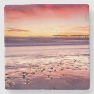 Posavasos De Piedra Paisaje marino y muelle al atardecer, CA