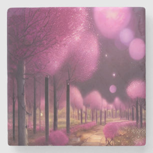 Posavasos De Piedra Paisaje nocturno rosado de ensueño