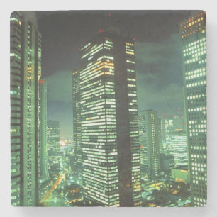 Posavasos De Piedra Paisaje nocturno, Shinjuku, Tokio, Japón