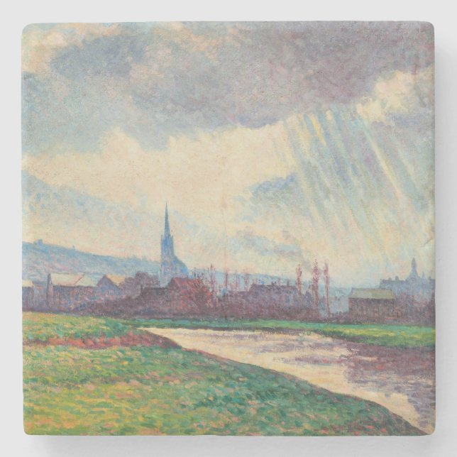Posavasos De Piedra Paisaje rural con río (por Maximilien Luce) (Anverso)