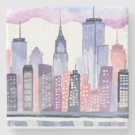Posavasos De Piedra Paisaje urbano de acuarela
