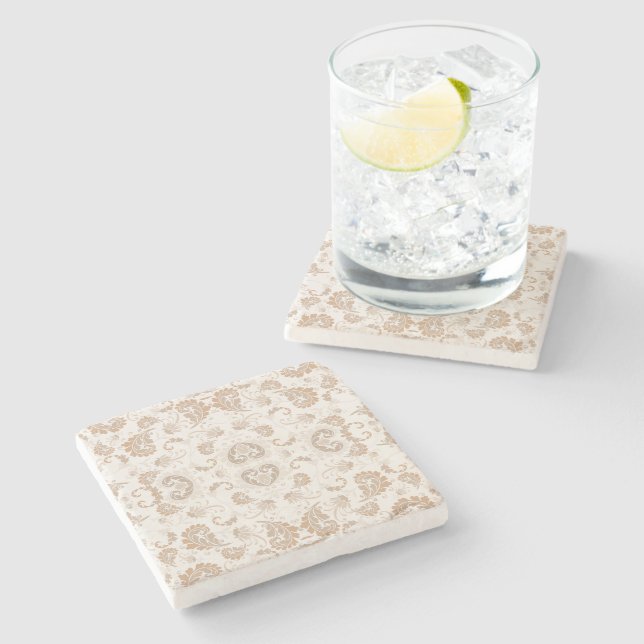 Posavasos De Piedra Paisley en beige estética moderna Tan Brown (Lateral)