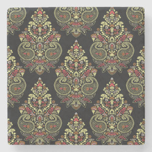 Posavasos De Piedra Paisley indio, fondo geométrico negro
