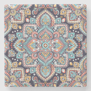 Posavasos De Piedra Paisley indio: Patrón de Mandala étnica
