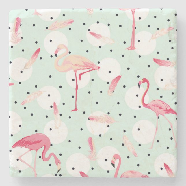 Posavasos De Piedra Pájaro del flamenco con las plumas (Anverso)