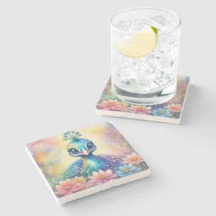Posavasos De Piedra Pájaros arcoiris Peacock 1