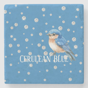 Posavasos De Piedra Pájaros Azules Cerúleos Diamantes Falsos