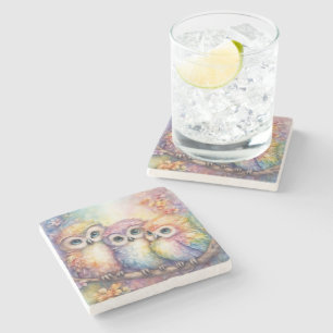 Posavasos De Piedra Pájaros Búhos Arcoíris 1
