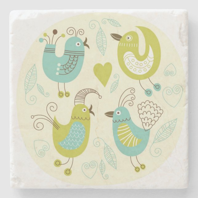 Posavasos De Piedra pájaros del dibujo animado del cate (Anverso)