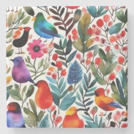 Posavasos De Piedra Pájaros florales y coloridos
