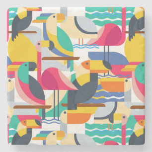 Posavasos De Piedra Pájaros tropicales geométricos