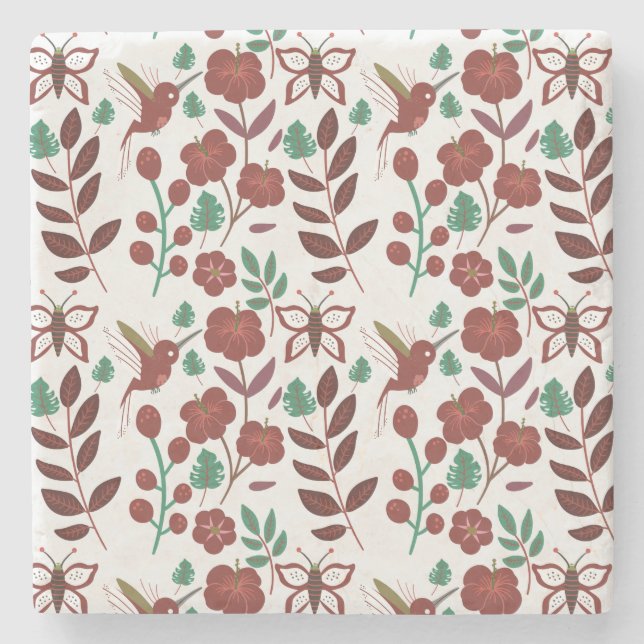 Posavasos De Piedra Pájaros y mariposas sin soldadura florales (Anverso)