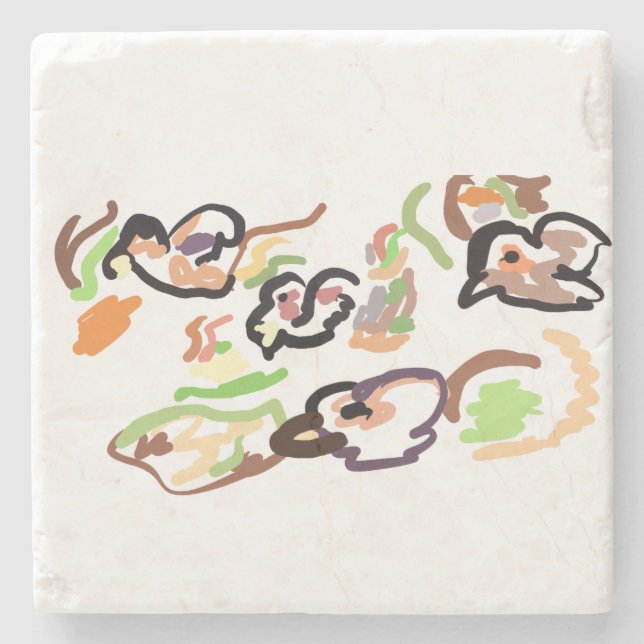 Posavasos De Piedra Pájaros y otoño (Anverso)