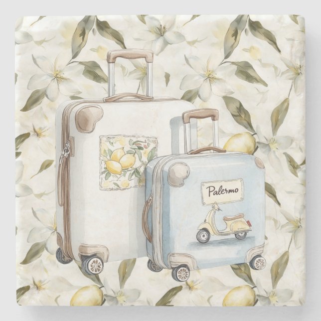Posavasos De Piedra Palermo Italian coast Lemons Suitcases (Anverso)