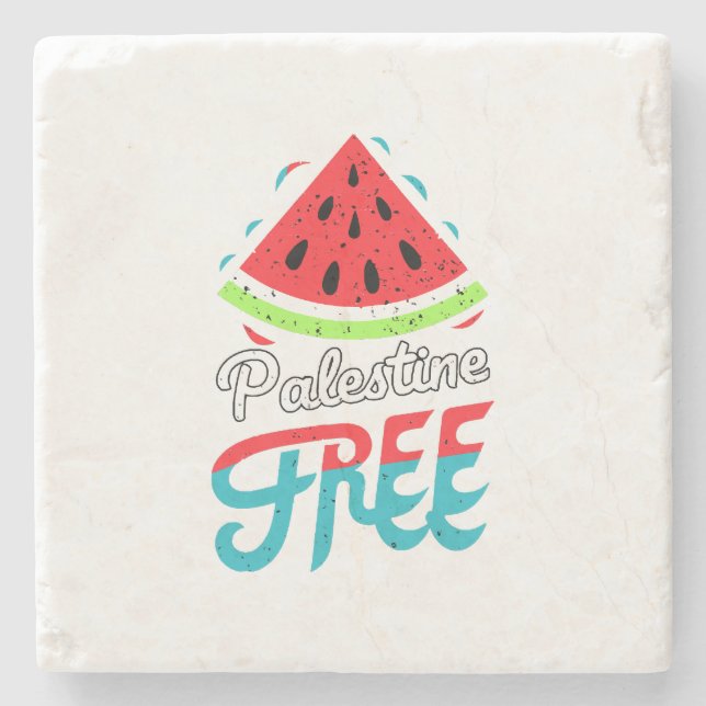 Posavasos De Piedra Palestina Libre de sandías en rebanadas pacíficas  (Anverso)