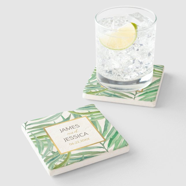 Posavasos De Piedra Palm acuarela deja regalo de fecha Boda (Subido por el creador)