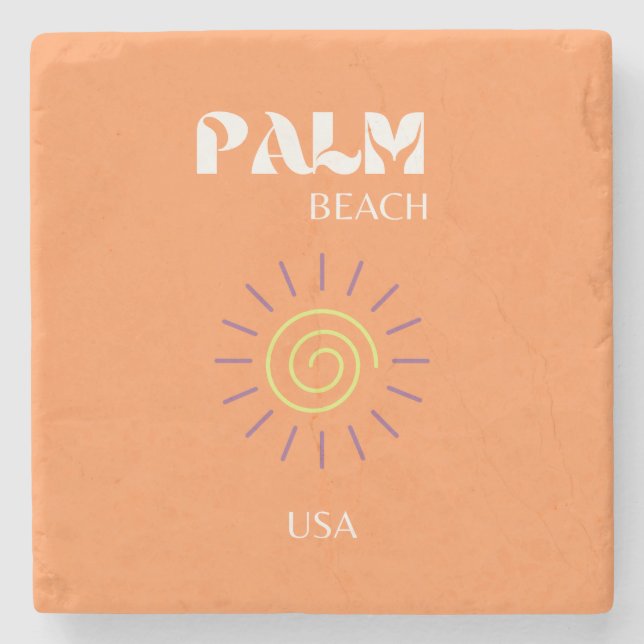 Posavasos De Piedra Palm Beach, Travel Art, Preppy, Naranja (Anverso)