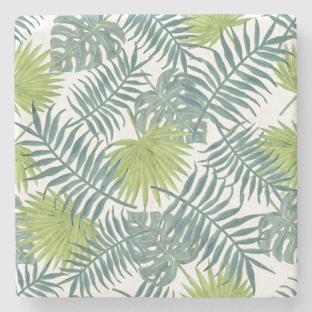 Posavasos De Piedra Palm Tree Fronds Pintando Hawaian (Anverso)