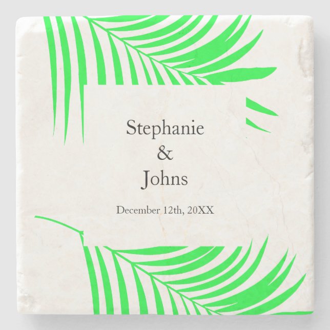 Posavasos De Piedra Palm Tree Leaf Green Leaves Elegante Boda (Anverso)
