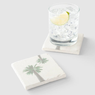 Posavasos De Piedra Palm Tree Pastel Verde Tropical