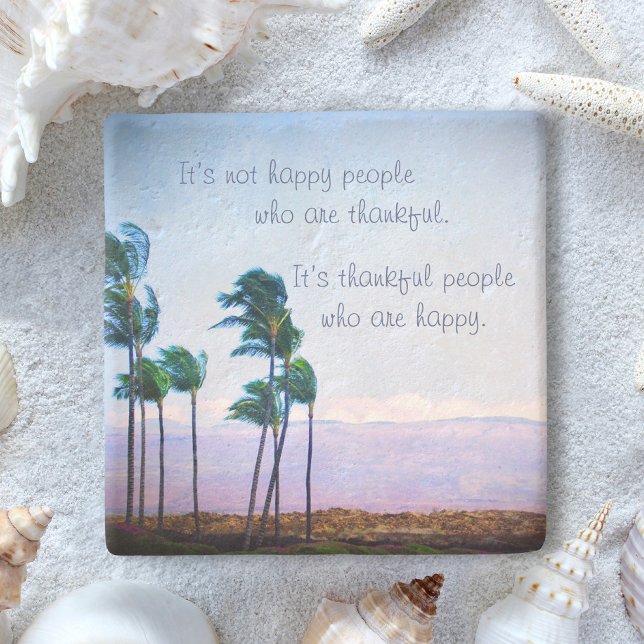 Posavasos De Piedra Palm Tree Photo Hawaii Cita de personas felices gr (Subido por el creador)