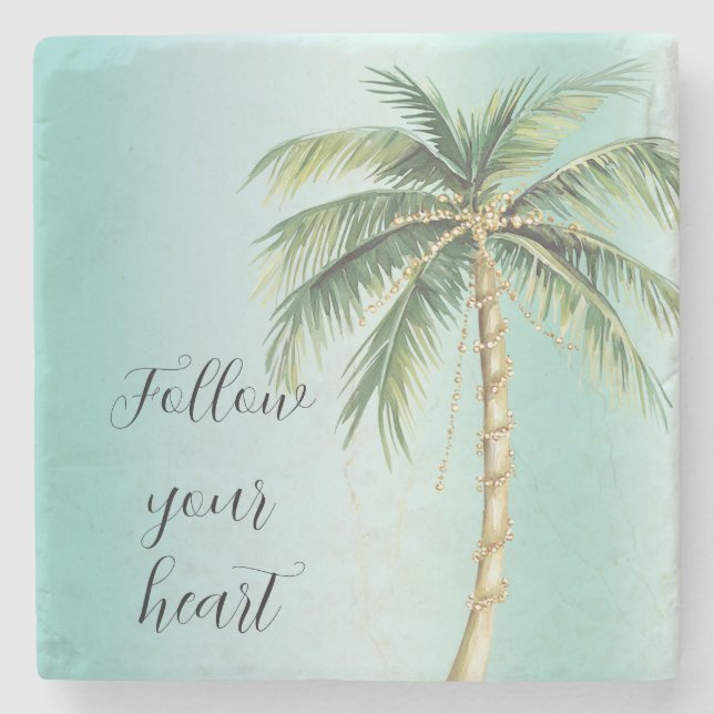 Posavasos De Piedra Palm Tree Tropical Glam Gold (Anverso)