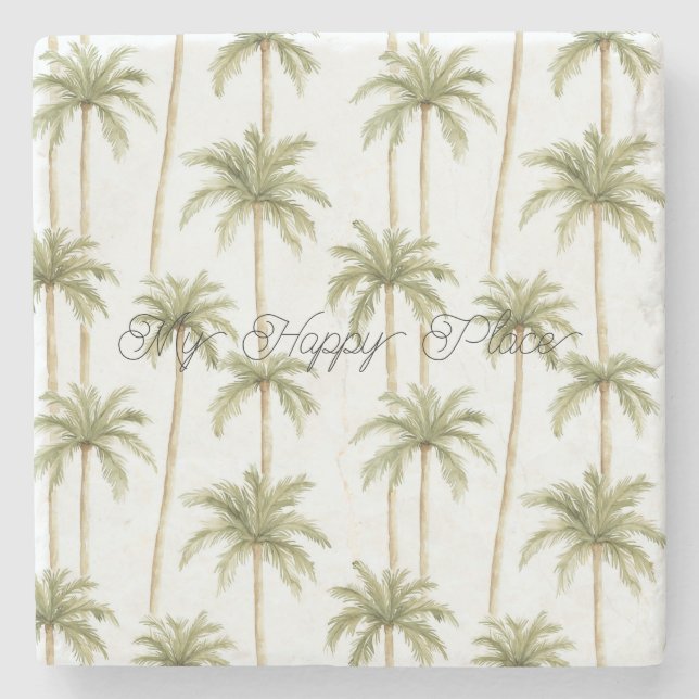 Posavasos De Piedra Palm Trees Happy Place (Anverso)