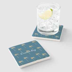 Posavasos De Piedra Palm Trees Purpurina Tropical Blue Gold