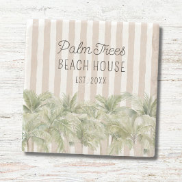 Posavasos De Piedra Palm Trees Tropicales Beige Stripes Beach House