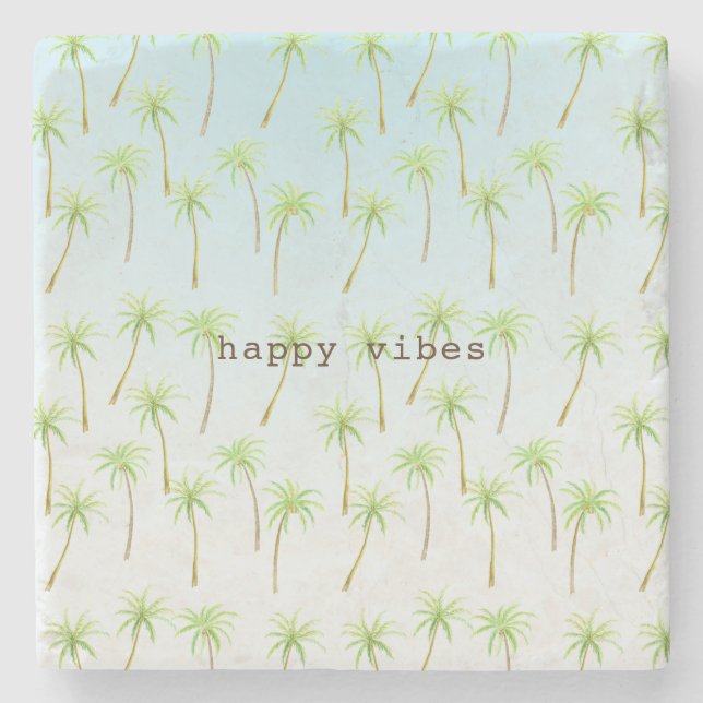 Posavasos De Piedra Palm Trees Tropicales Watercolor (Anverso)