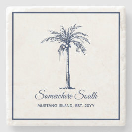 Posavasos De Piedra Palma Azul Elegante Personalizada