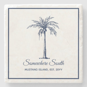 Posavasos De Piedra Palma Azul Elegante Personalizada
