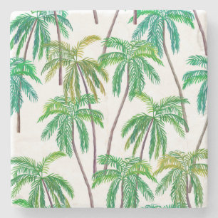 Posavasos De Piedra Palmas acrílicas: Textura textil de verano.