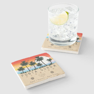 Posavasos De Piedra Palmera retro de Punta Gorda Florida de los años 6