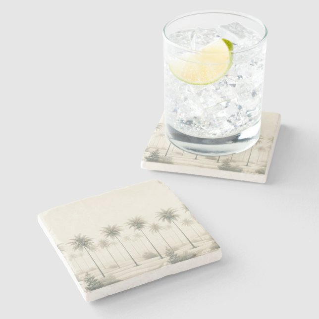 Posavasos De Piedra Palmeras de Miami (Lateral)