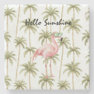 Posavasos De Piedra Palmeras Flamingo Rosas