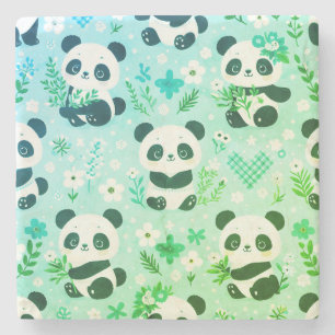 Posavasos De Piedra Panda Patrón de oso Impresión verde