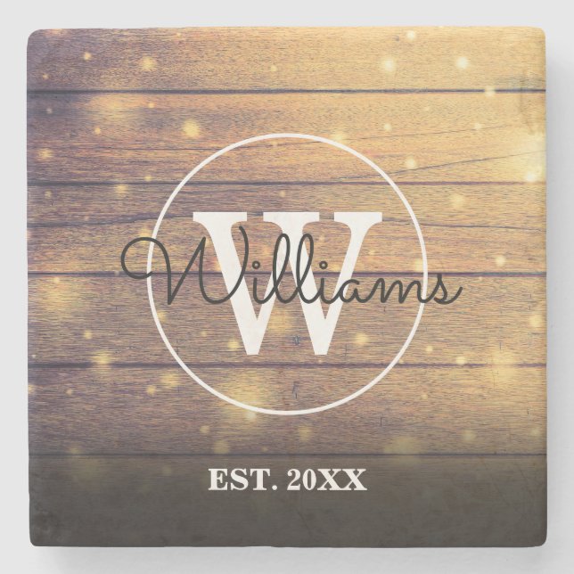 Posavasos De Piedra Paneles de madera rústica con monograma (Anverso)