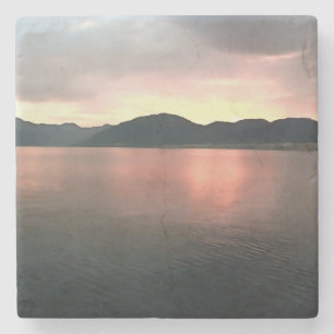 Posavasos De Piedra Panorama de la puesta de sol rosa y azul de Ombre