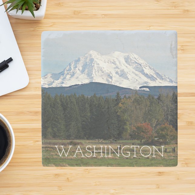 Posavasos De Piedra Panorama escénico del Monte Rainier en Washington (In Situ)