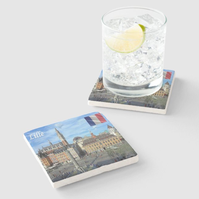 Posavasos De Piedra panorama zFR136 de LILLE, Francia, Europa, (Lateral)