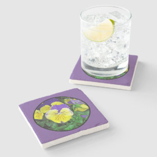 POSAVASOS DE PIEDRA PANSÍAS PURPLE Y AMARILLA