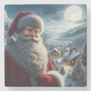 Posavasos De Piedra Papá Noel Colorido Descansando Antes de Continuar
