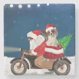 Posavasos De Piedra Papillon Dog Navidades Santa Claus