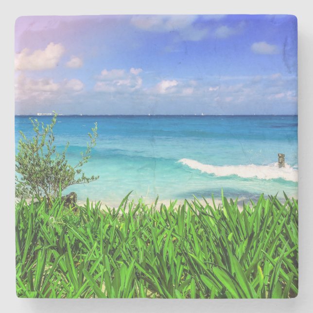 Posavasos De Piedra Paraíso de Playa de Cancún, México (Anverso)