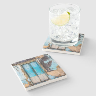 Posavasos De Piedra Pared azul y puerta