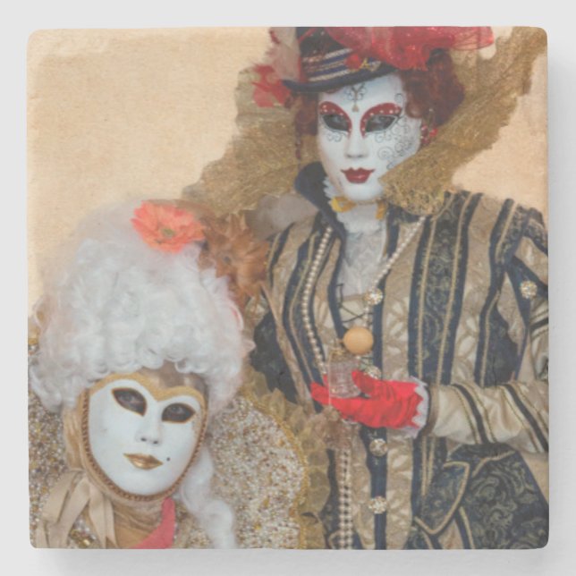 Posavasos De Piedra Pareja con disfraz de Carnaval, Venecia (Anverso)