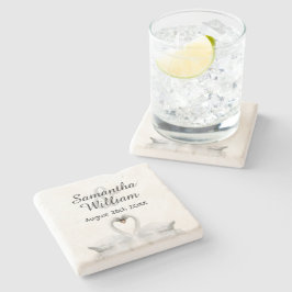 Posavasos De Piedra Pareja de cisnes amor boda blanca