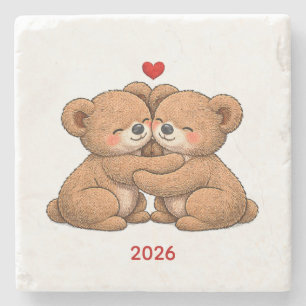Posavasos De Piedra Pareja de ositos de peluche adorables enamorados –