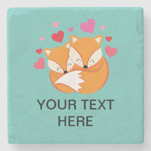 Posavasos De Piedra Pareja de zorros con texto personalizado 